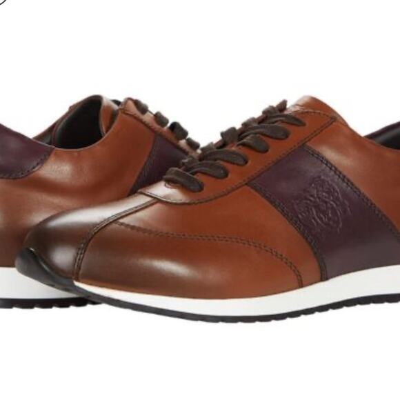 Bruno Magli Mens Carlo Cognac Lace Up Leather Sneaker Shoes